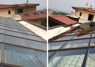 Почистване на стъклен покрив преди и след